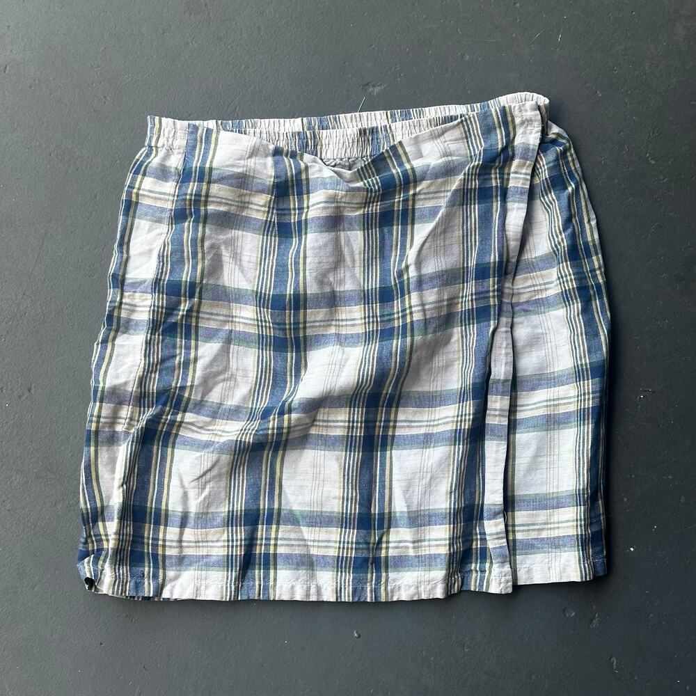 Y2K Plaid Wrap Mini Skirt Blue White Schoolgirl Preppy Grunge